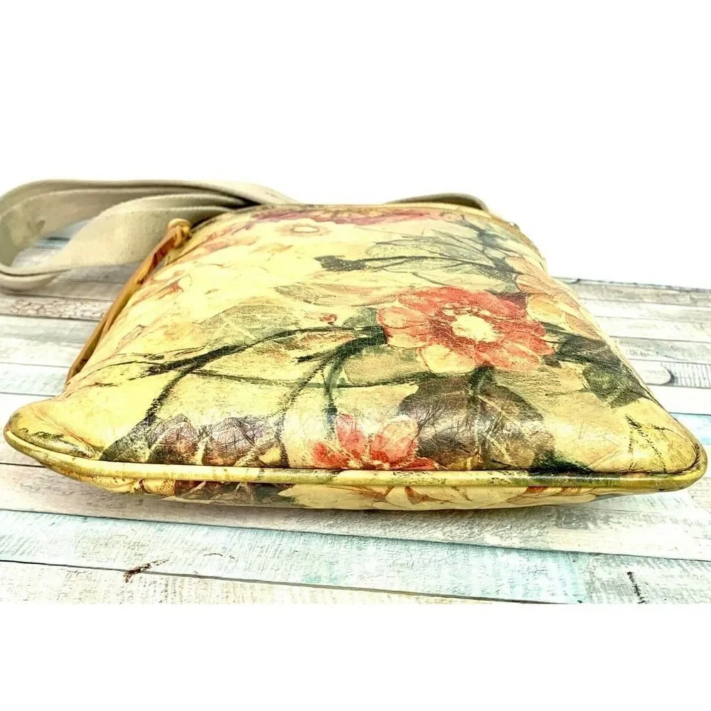 MAURIZIO TAIUTI FLOWERS MULTICOLOR GENUINE LEATHER X-BODY MESSENGER SHOULDER BAG